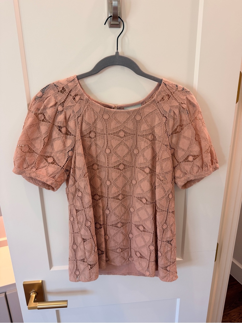 Maeve Rose Blush Lace Puff Sleeve Top